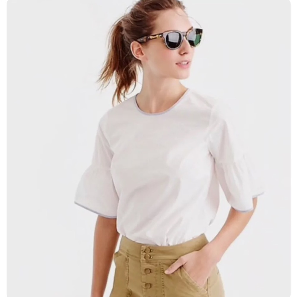 J. Crew 10 white cotton 3/4 ruffle sleeve blouse